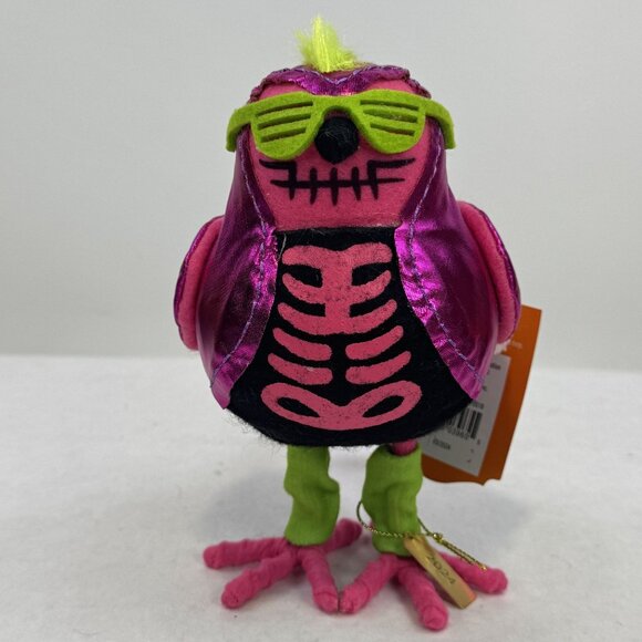 Hyde & Eek! Glitter Featherly Friends Halloween Bird Neon Pink 80's Skeleton NEW - Picture 1 of 12